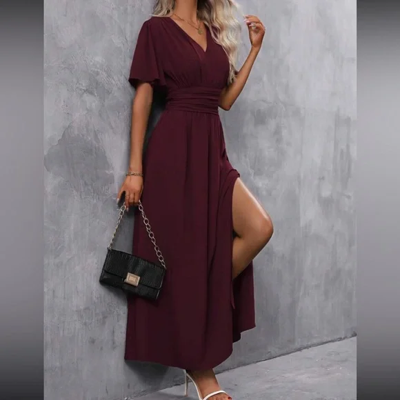Boho butterfly sleeve slit thigh maxi dress